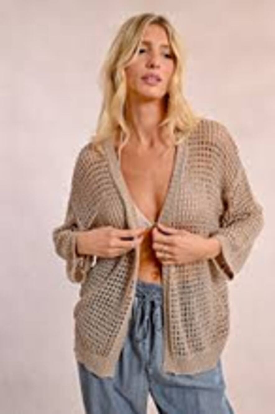 Molly Bracken Knitted Sheer Open-Front Long Sleeve Casual Cardigan Brown S NWT